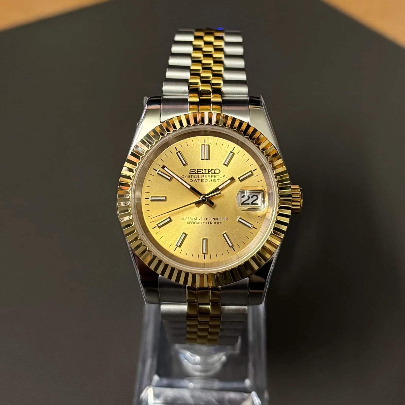 DateJust SeikoMods Two Tone Gold Champagne