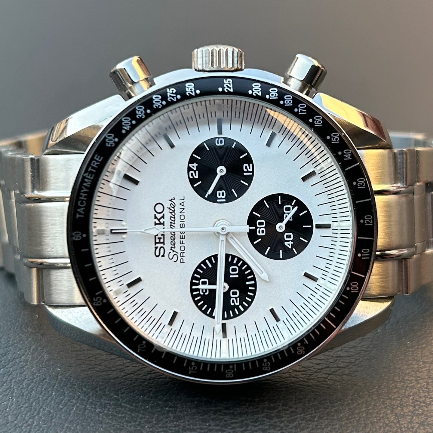 White Black  Speedmaster Seikomod Watch