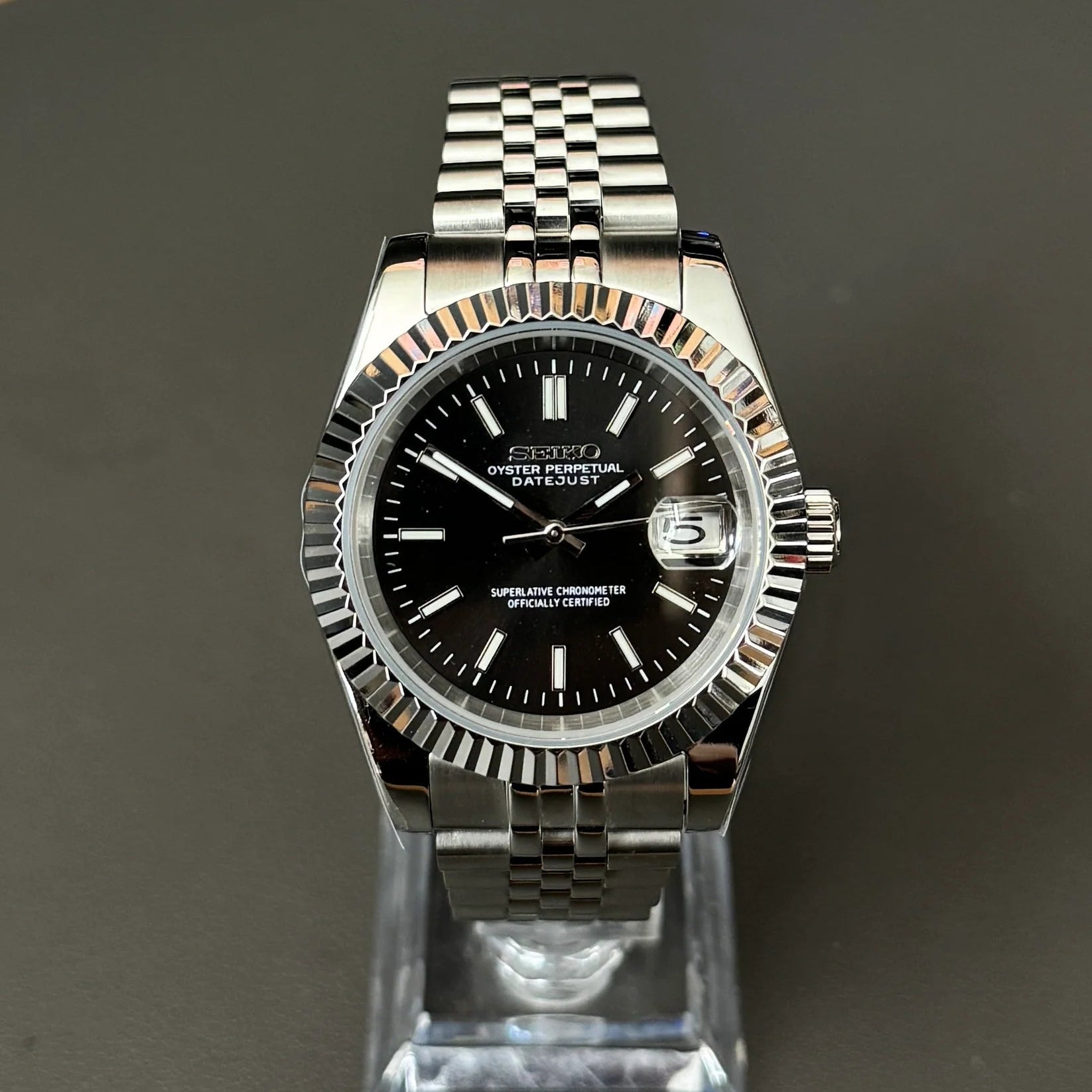 DateJust SeikoMods Stainless Steel Black