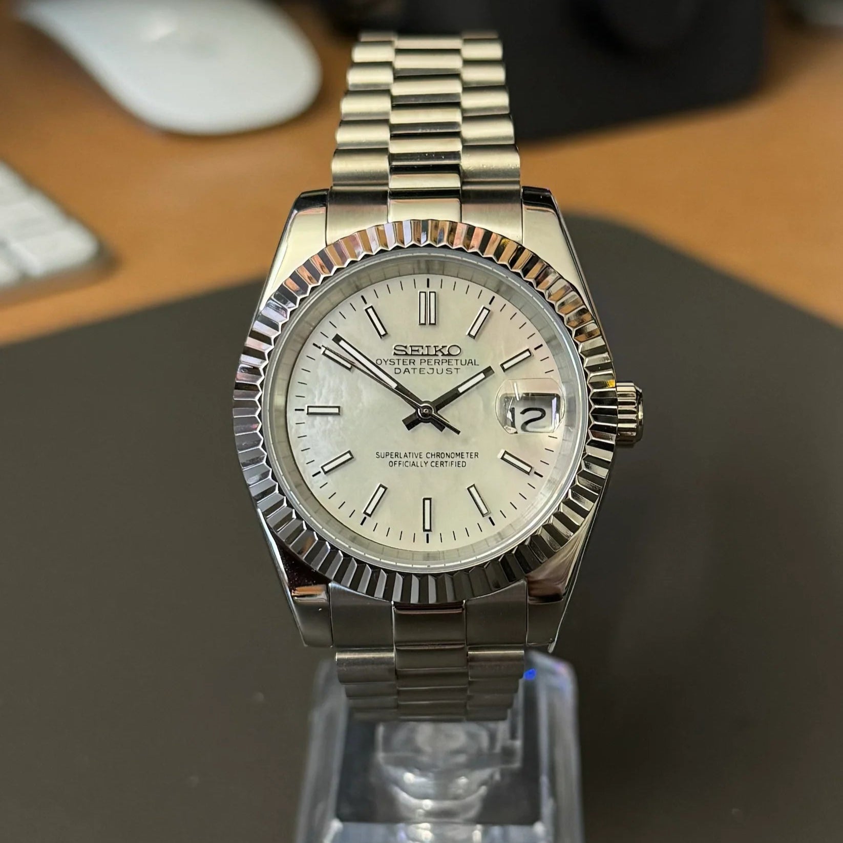 DateJust SeikoMods Steel Pearl Dial