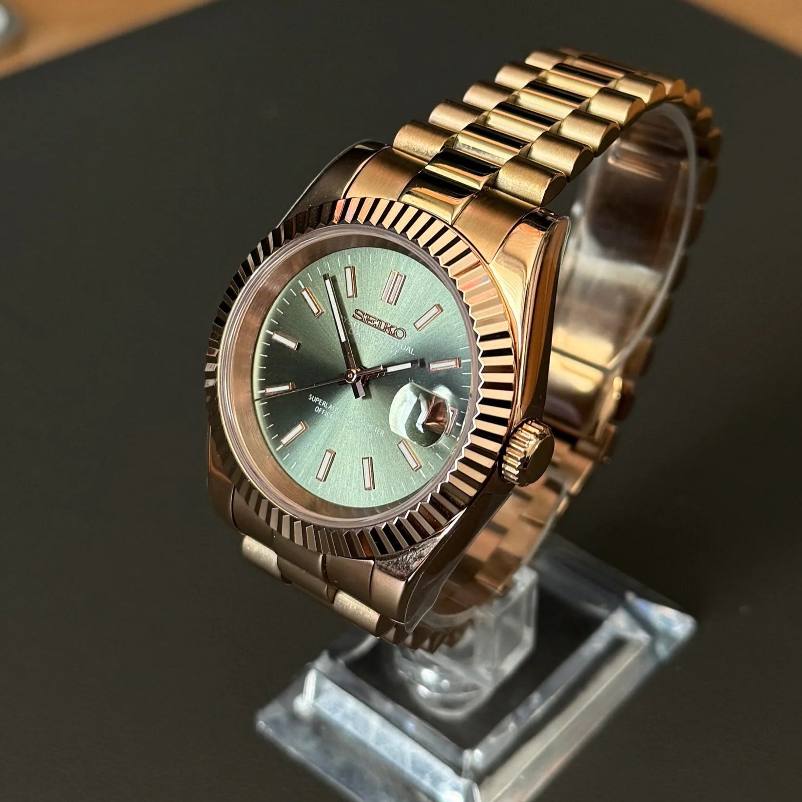 DateJust SeikoMods Rose Gold Olive Green Dial