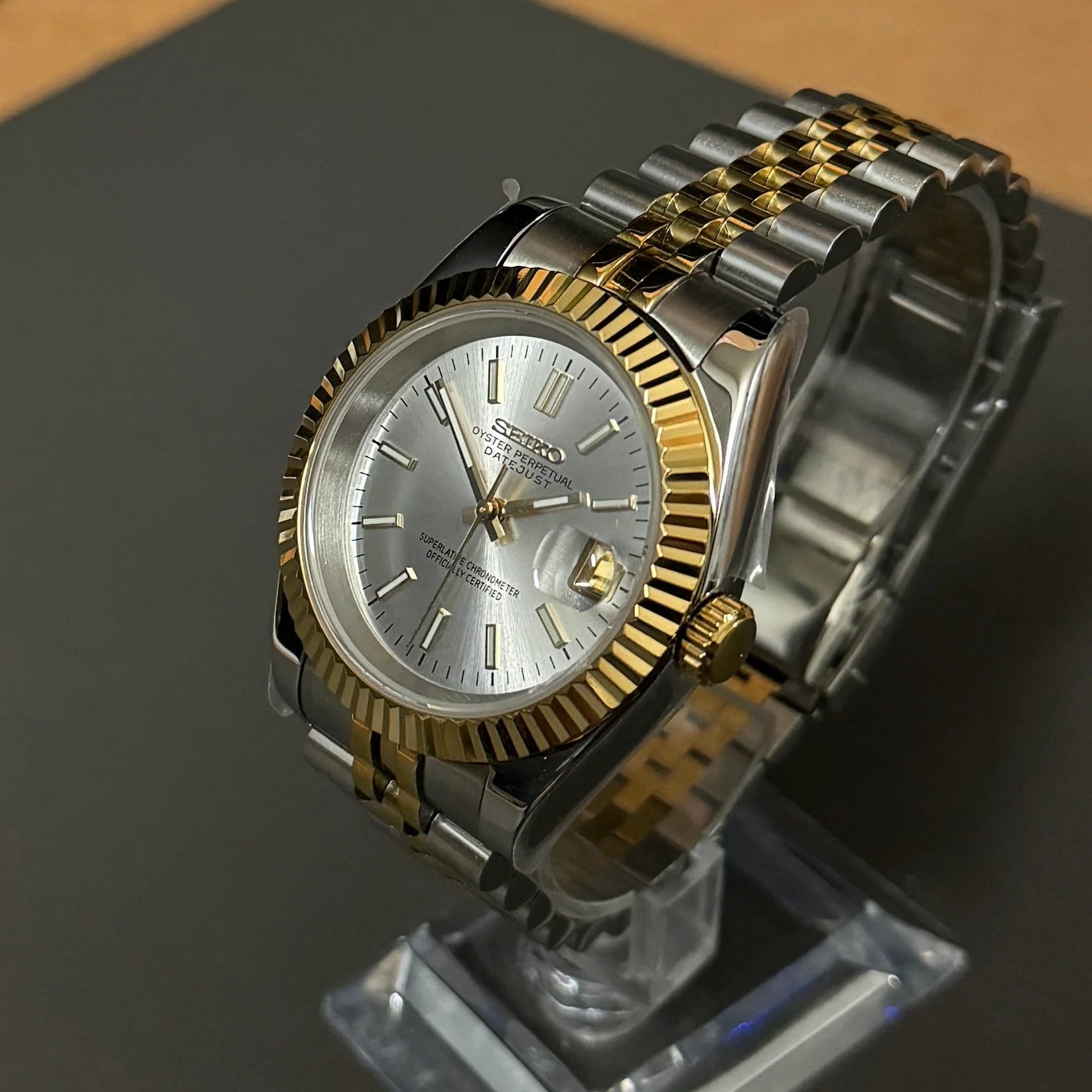 DateJust SeikoMods Two-Tone Gold White Dial