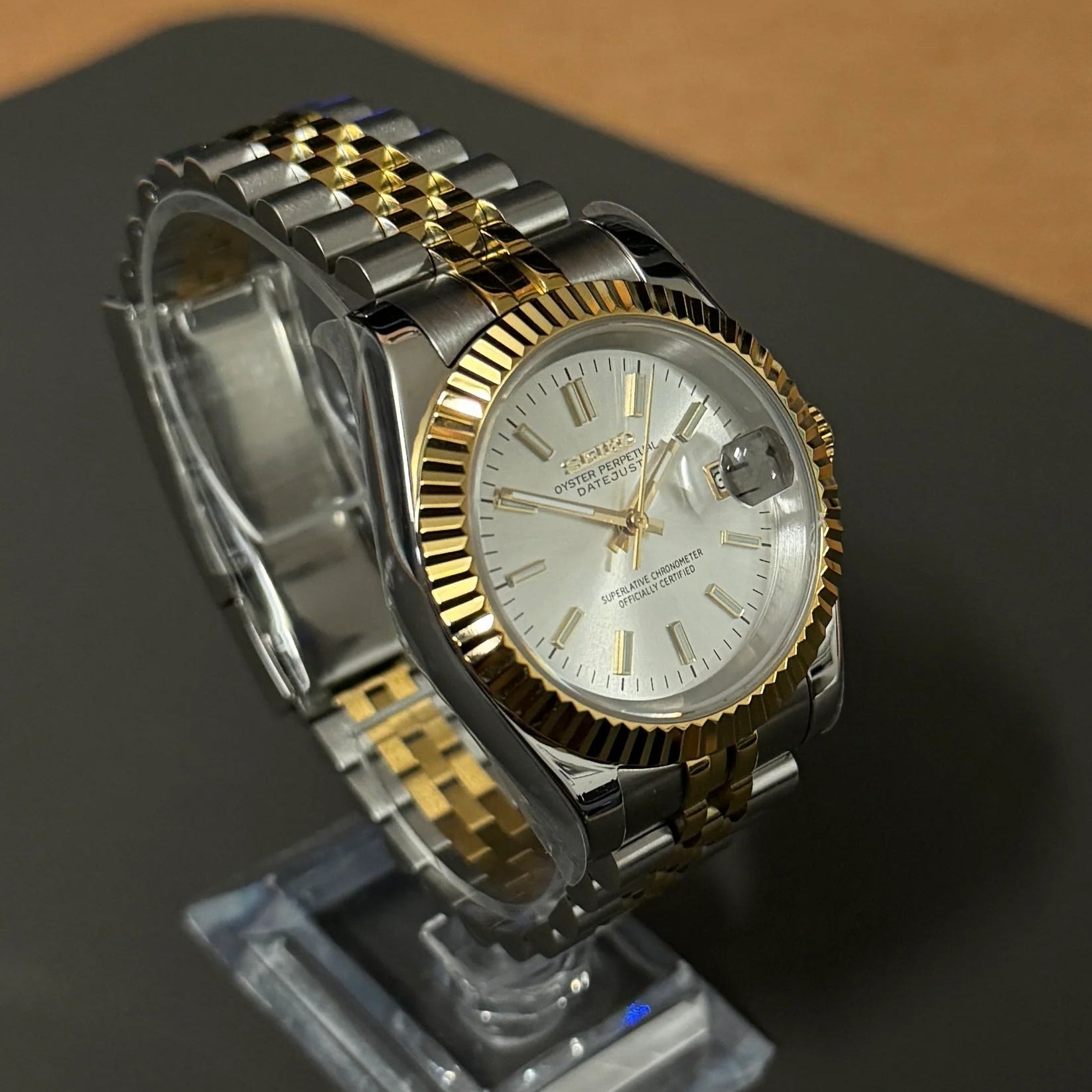 DateJust SeikoMods Two-Tone Gold White Dial