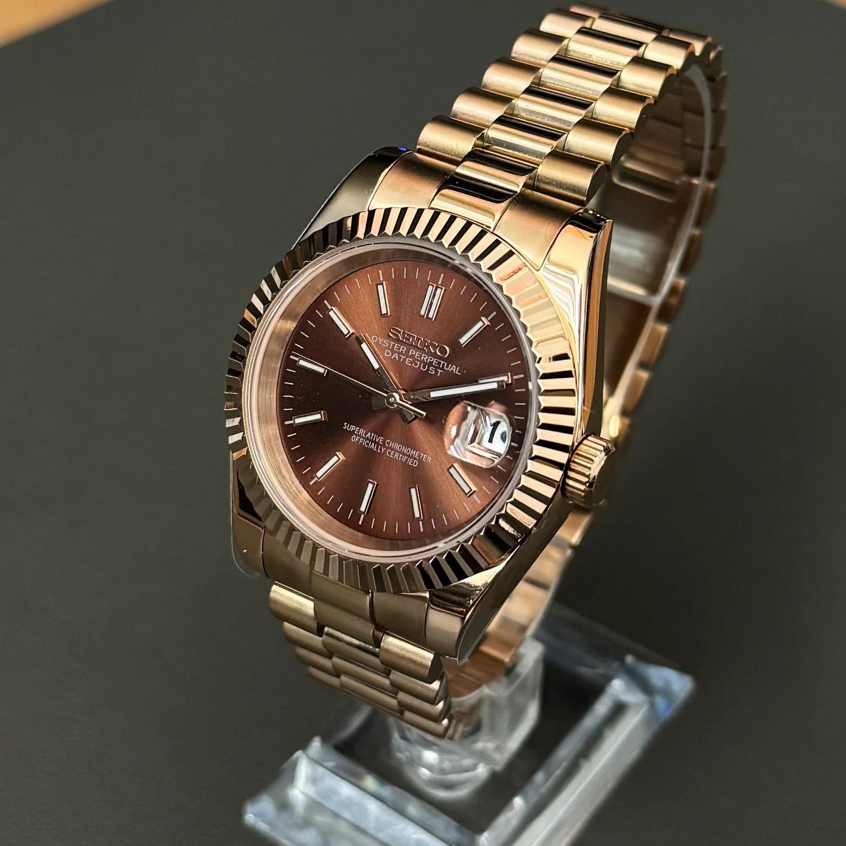 DateJust SeikoMods Rose Gold Chocolate Dial