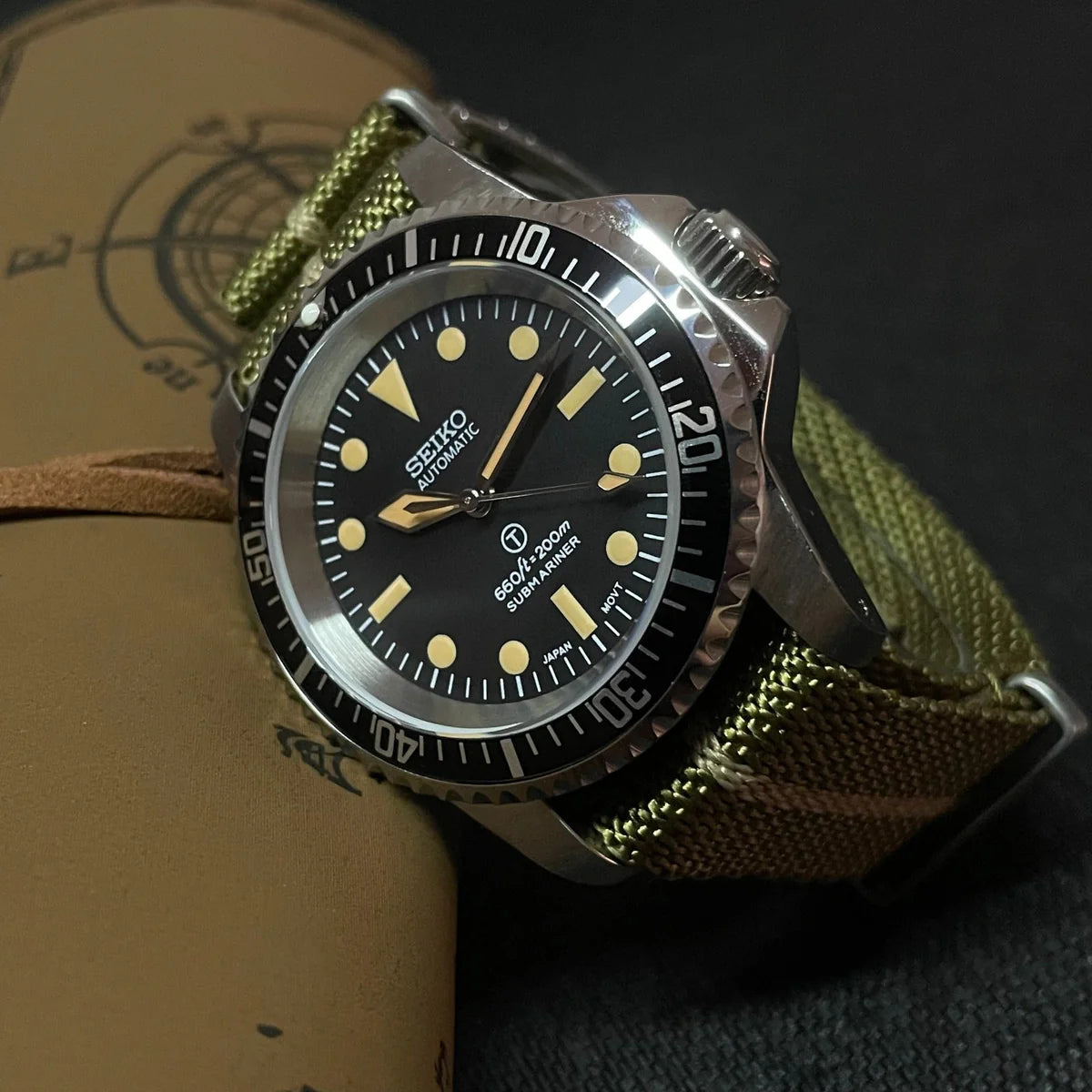 Custom Vintage Milsub Black Dial SeikoMod Watch