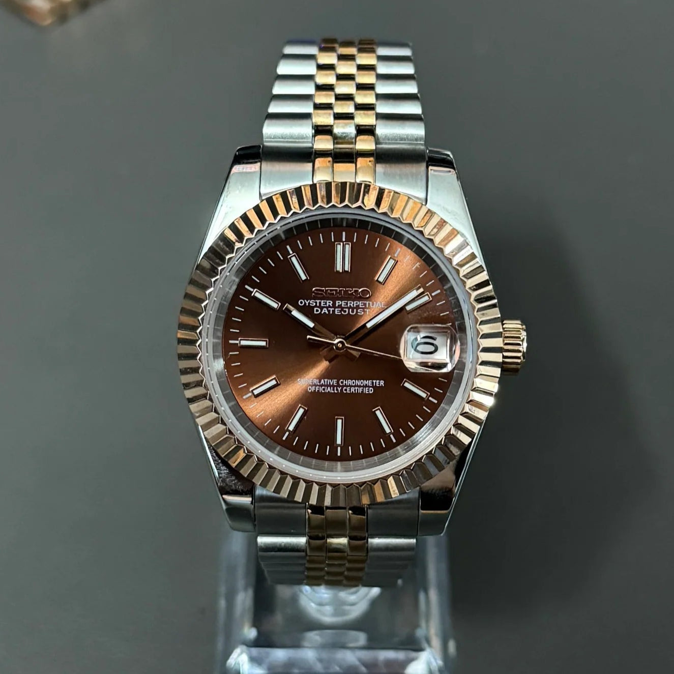 DateJust SeikoMods Two Tone Rose Gold Chocolate