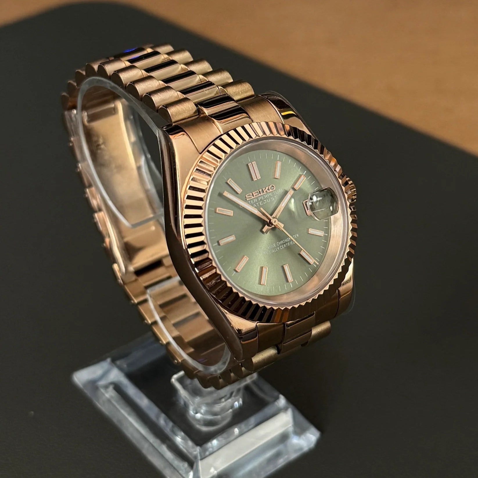 DateJust SeikoMods Rose Gold Olive Green Dial