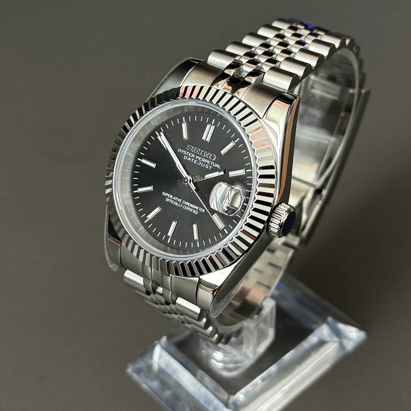 DateJust SeikoMods Stainless Steel Black