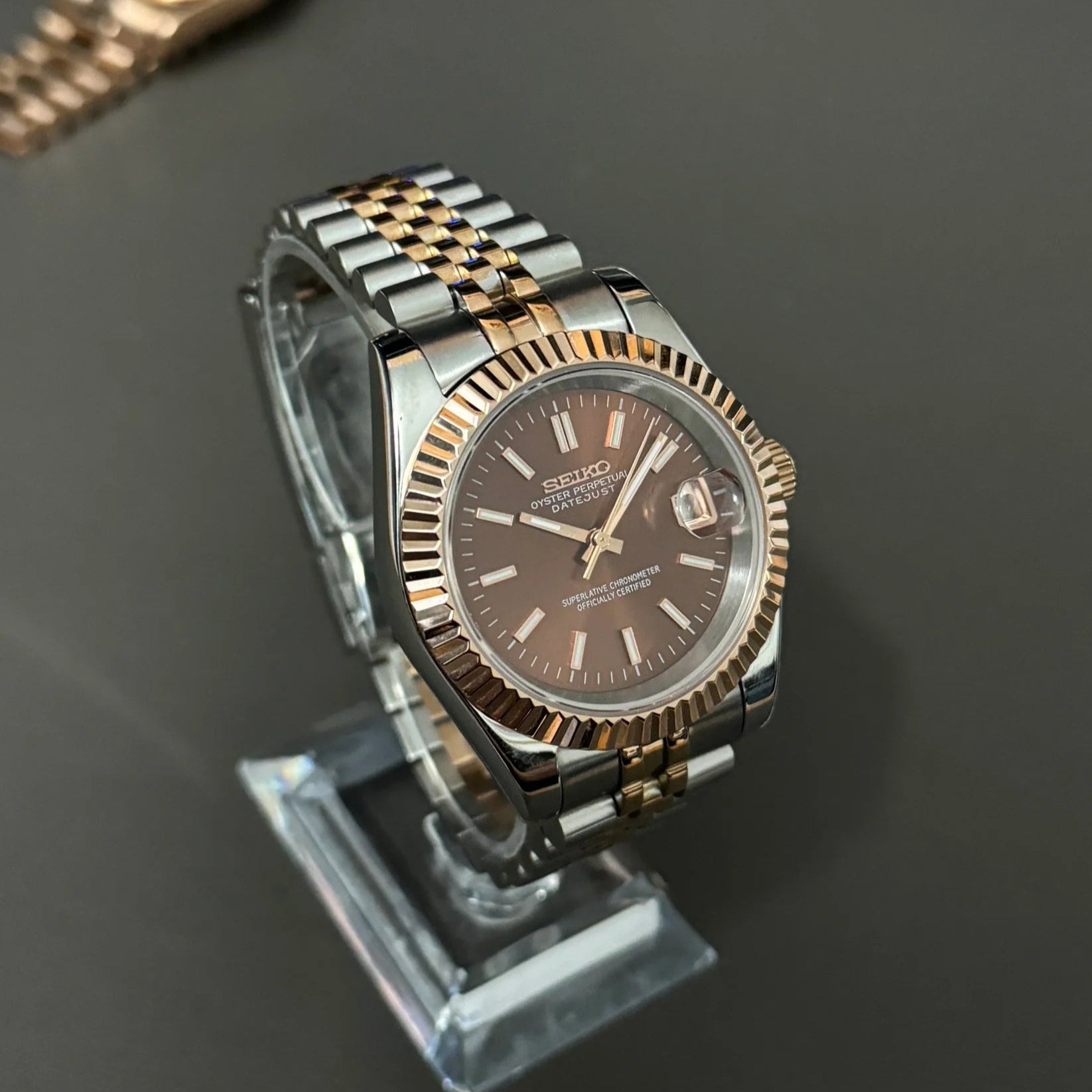 DateJust SeikoMods Two Tone Rose Gold Chocolate