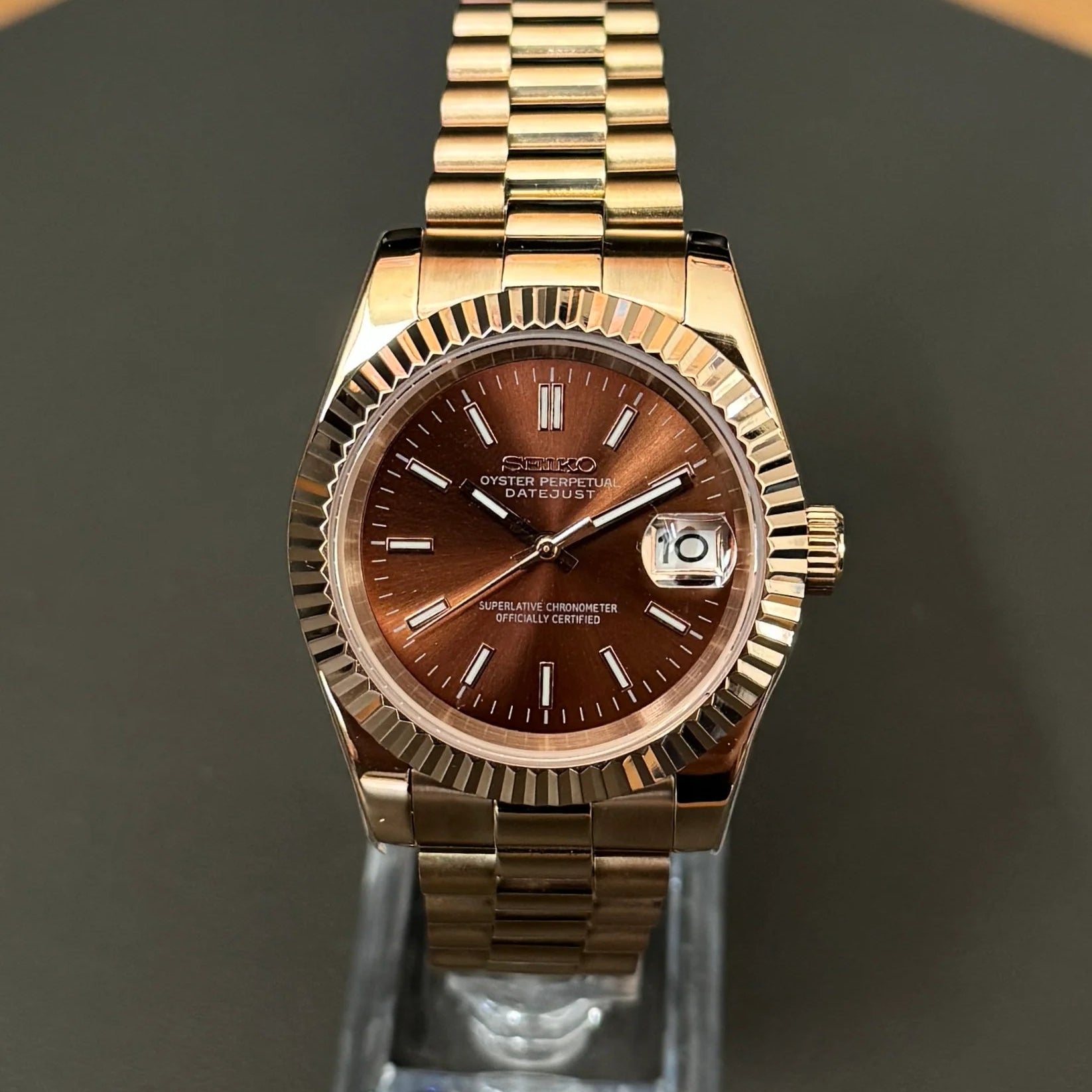 DateJust SeikoMods Rose Gold Chocolate Dial