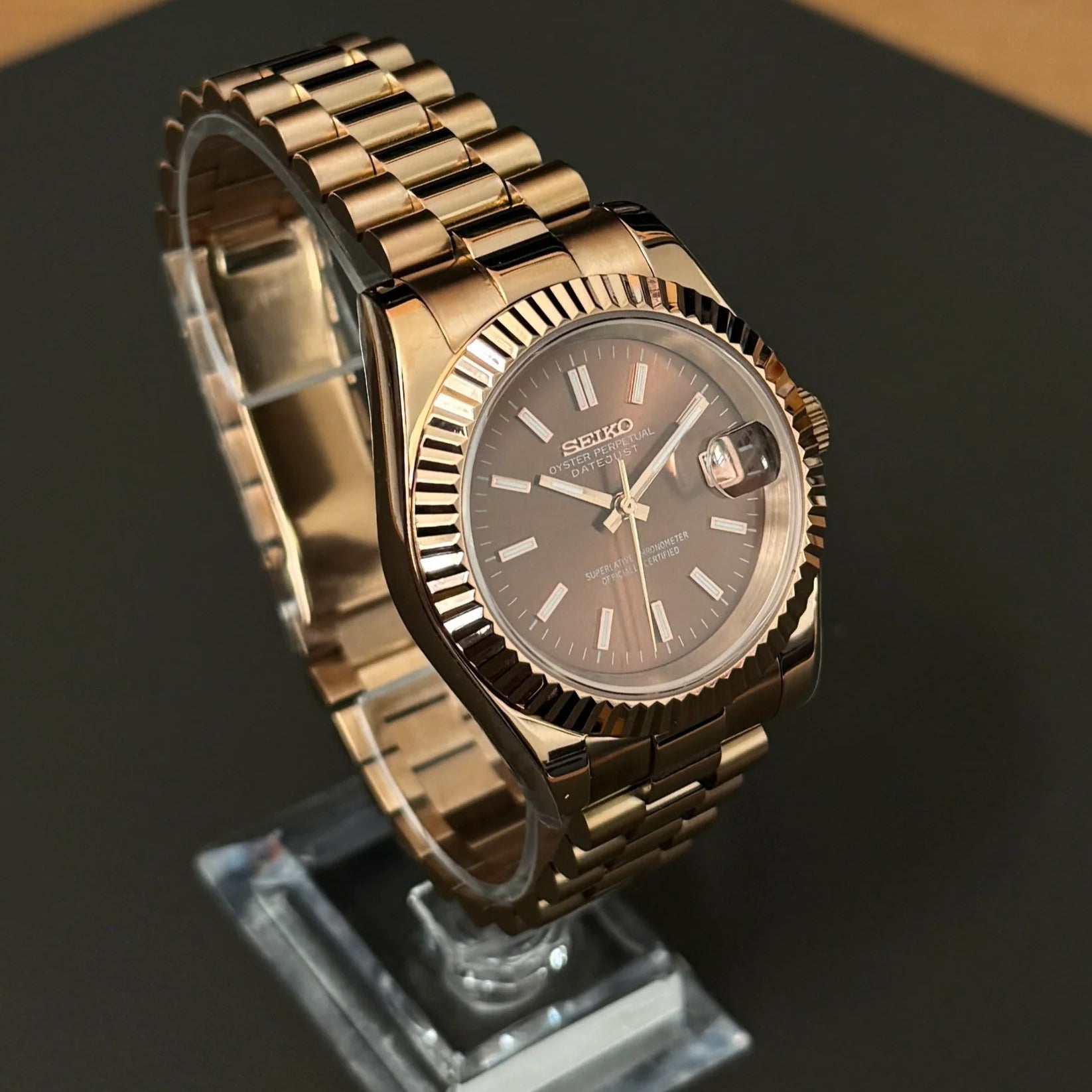 DateJust SeikoMods Rose Gold Chocolate Dial