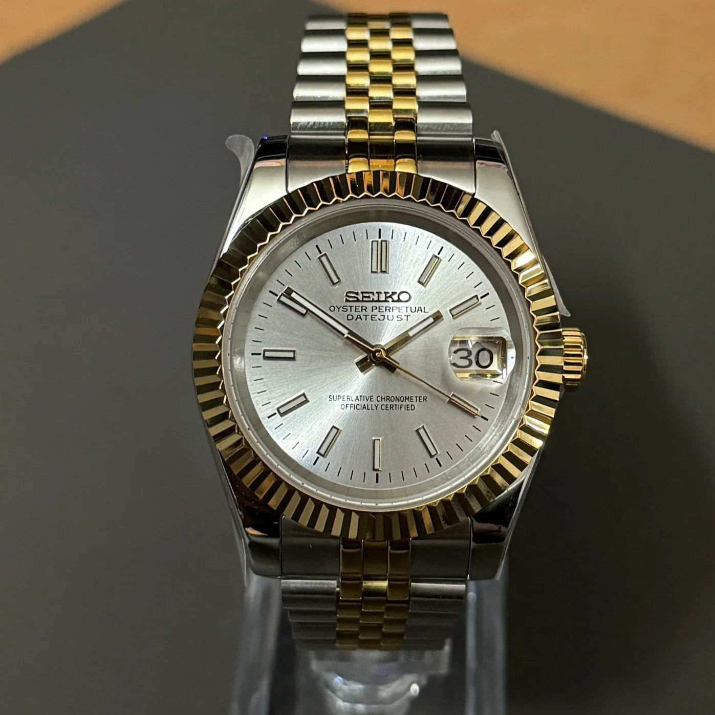 DateJust SeikoMods Two-Tone Gold White Dial