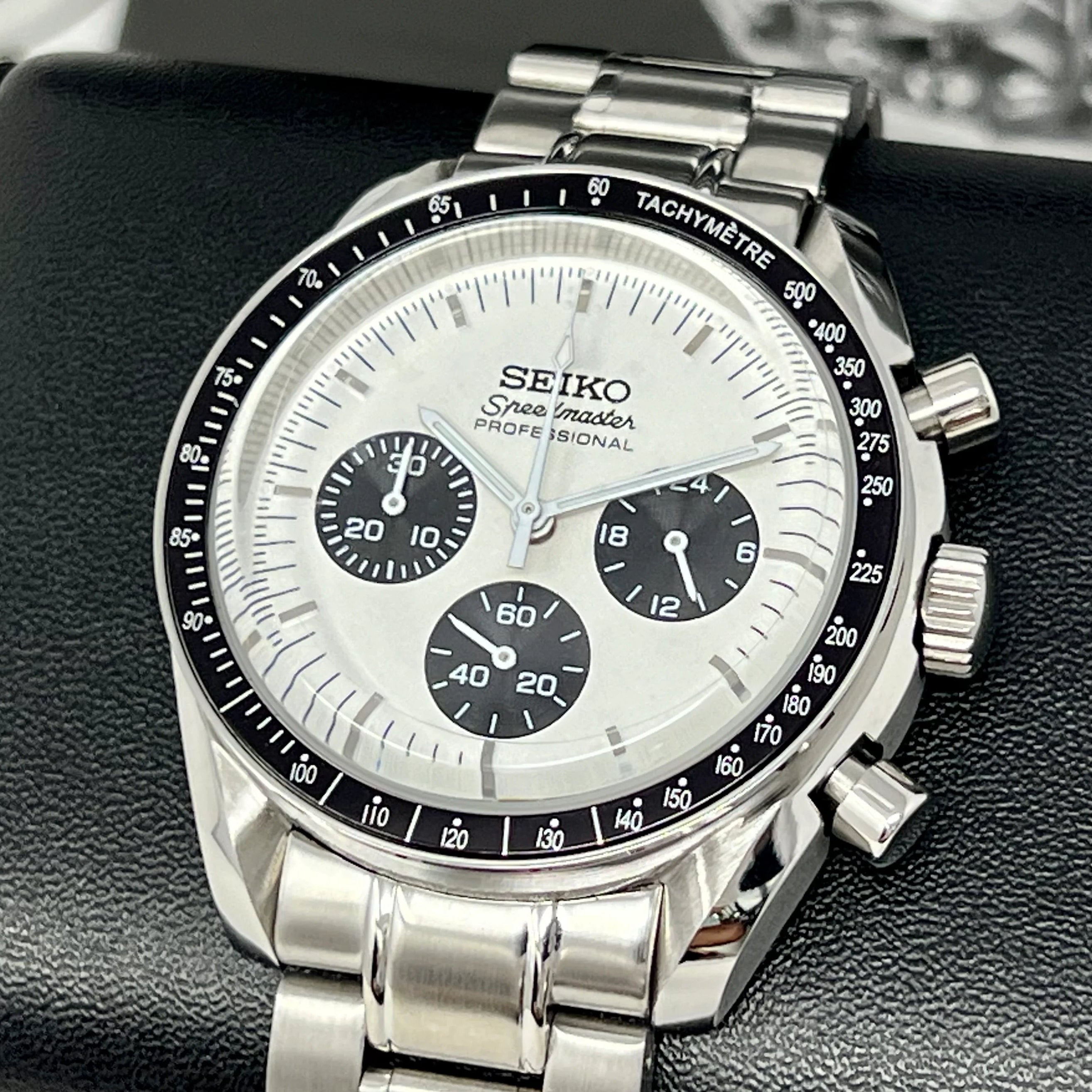 White Black  Speedmaster Seikomod Watch