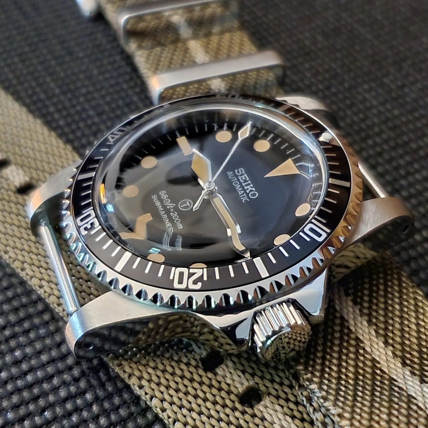 Custom Vintage Milsub Black Dial SeikoMod Watch