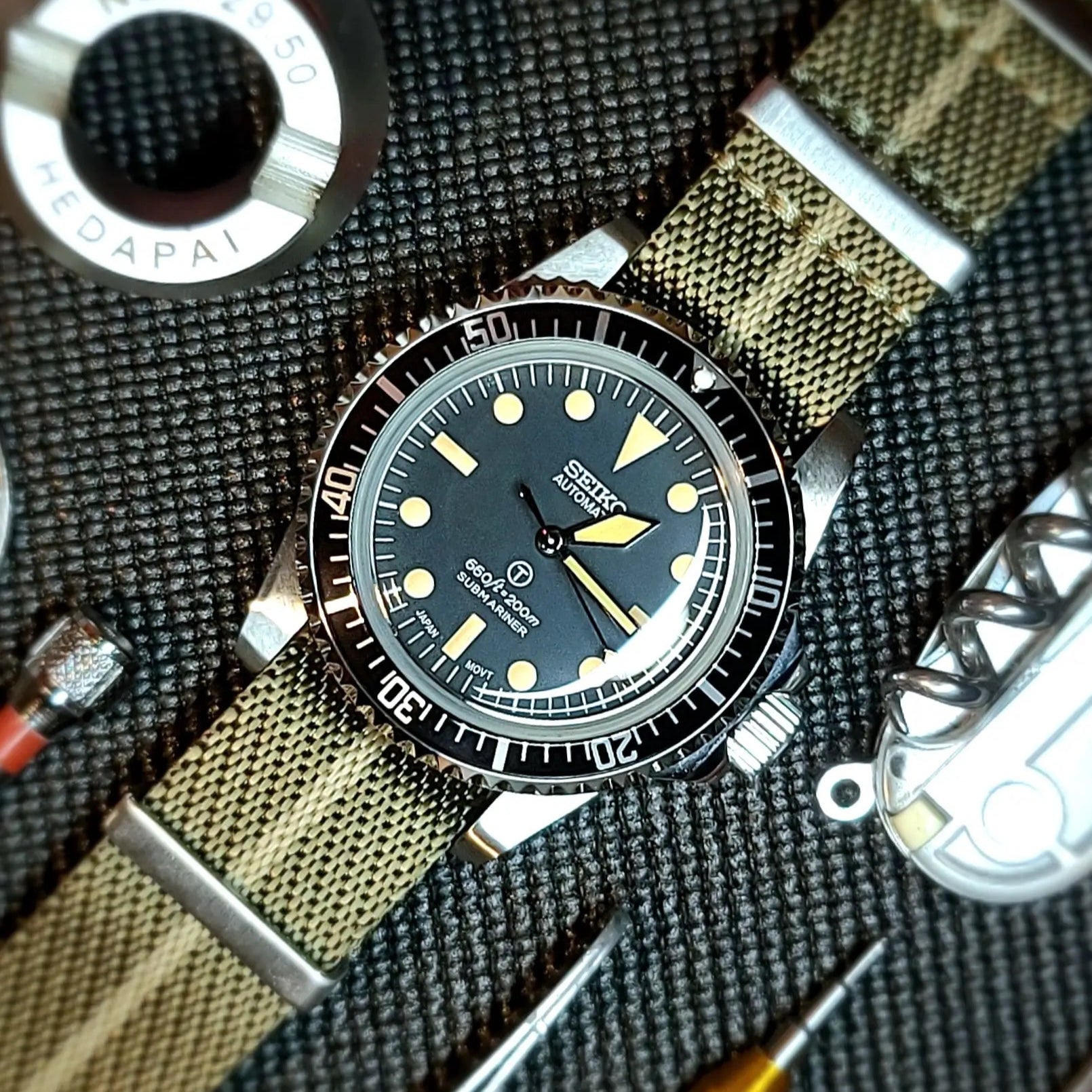 Custom Vintage Milsub Black Dial SeikoMod Watch