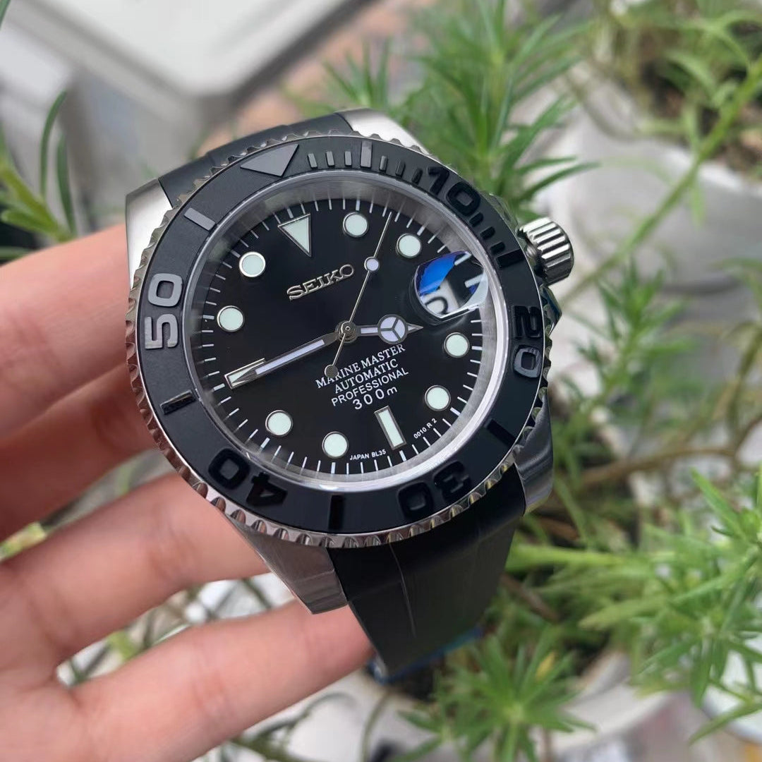 Black Steel Yachtmaster Seikomod Watch