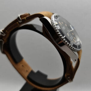 Seiko Mod Vintage Submariner Watch Brown Band