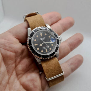 Seiko Mod Vintage Submariner Watch Brown Band