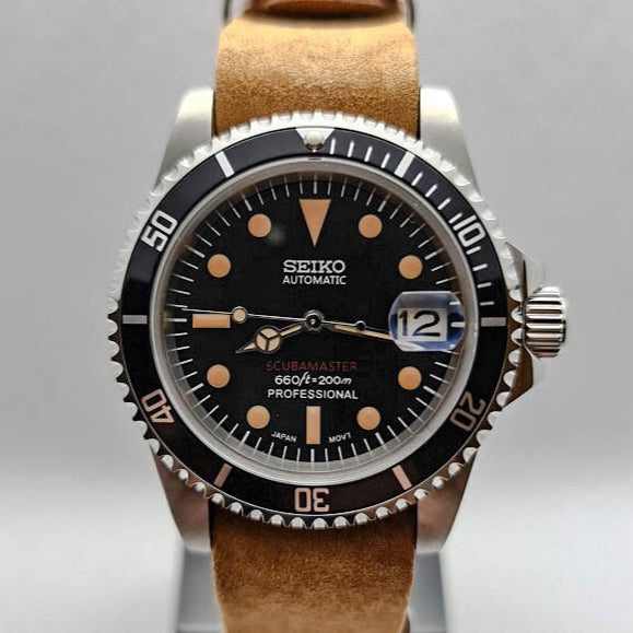 Seiko Mod Vintage Submariner Watch Brown Band